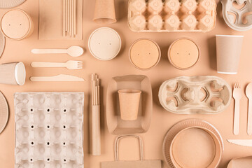  Paper utensils and tableware, wooden cutlery set, paper cups, plates, bags, pulp egg boxes and...