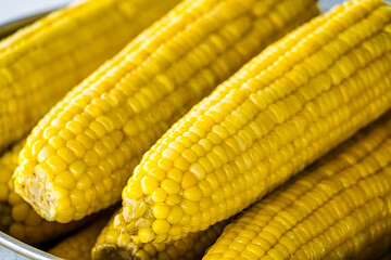 Closeup of Boiled Sweet Corn on street market