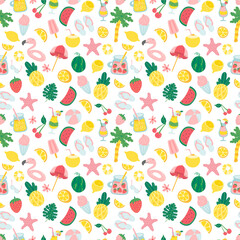 Summer beach seamless pattern. vacation, holiday, relax, tourism, travel background