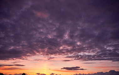 Beautiful natural sky with clouds at sunset, colorful.