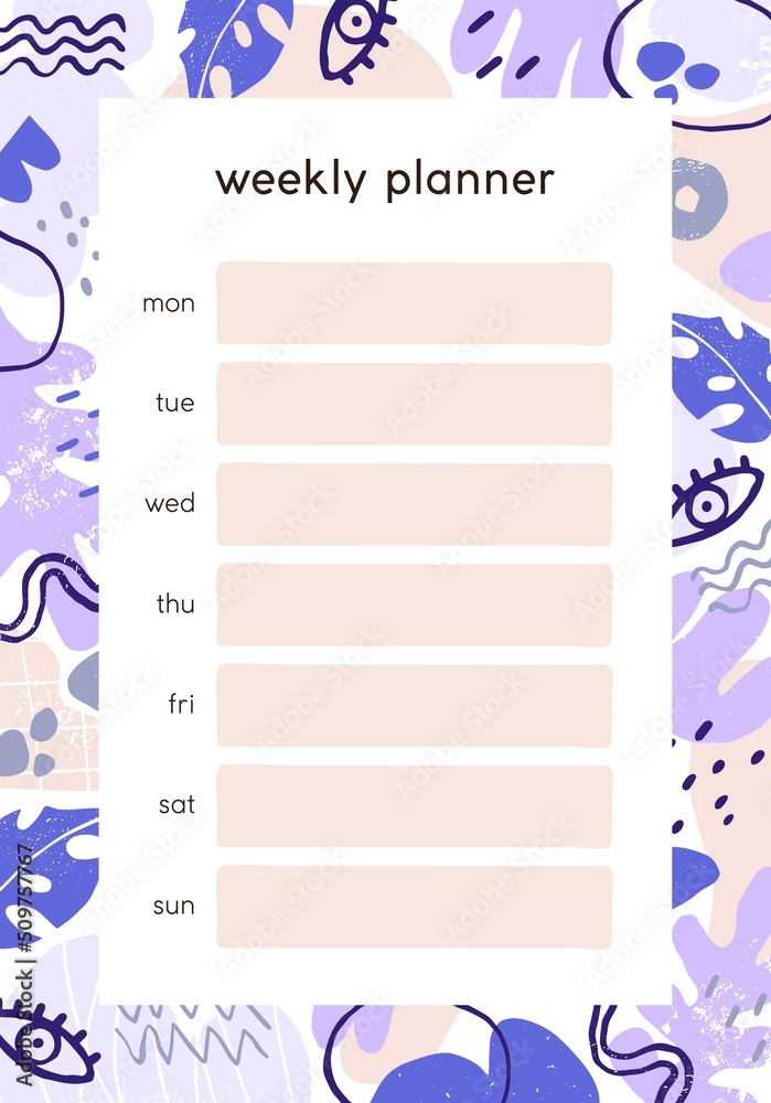 Poster weekly planners page template. daily plan, schedule for week. organizers paper design with list from