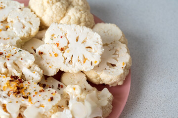 Cauliflower steak cooking. Healthy eating, plant-based diet. Vegetarian organic food. Selective focus