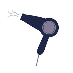 Hairdryer blowing. Hair dryer blower icon. Blowdryer device for drying with hot air stream. Working equipment, side view. Flat vector illustration isolated on white background