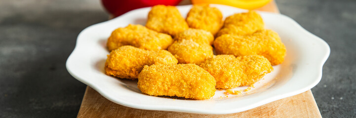 chicken nuggets deep fried poultry meat fresh healthy meal food snack diet on the table copy space food background rustic top view
