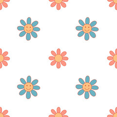 Seamless pattern with daisy. Vector illustration. Cute positive floral wallpaper.