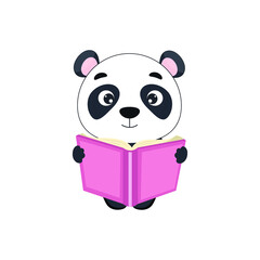 Cartoon character panda holding a book. Panda icon. Illustration for design and print