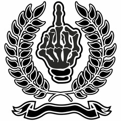 skeleton hand in gesture, grunge vintage design t shirts