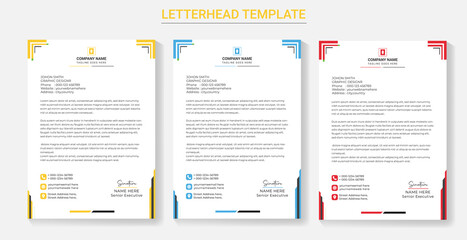 corporate modern letterhead design template with yellow, blue and red color. creative modern letter head design template for your project. letterhead, letter head, Business letterhead design.