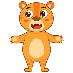 Obraz premium Cute cartoon tiger. Smiling with stripes. Children's print. Vector illustration