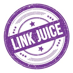 LINK JUICE text on violet indigo round grungy stamp.