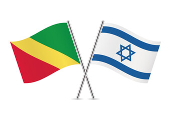 The Republic of the Congo and Israel crossed flags. The Congo Republic and Israeli flags are on white background. Vector icon set. Vector illustration.
