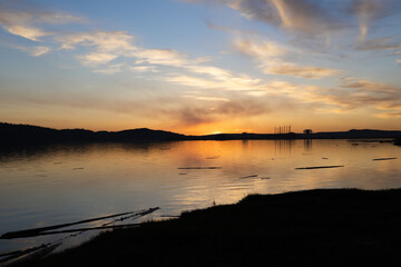Naklejka premium beautiful landscape, sunset on the Angara river