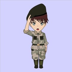 Anime Soldier illustration graphic for children , young t-shirt, product, kids book.