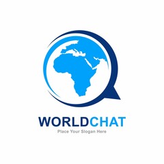 Fototapeta premium World globe chat vector logo template. For Globe symbol, speak global and business.