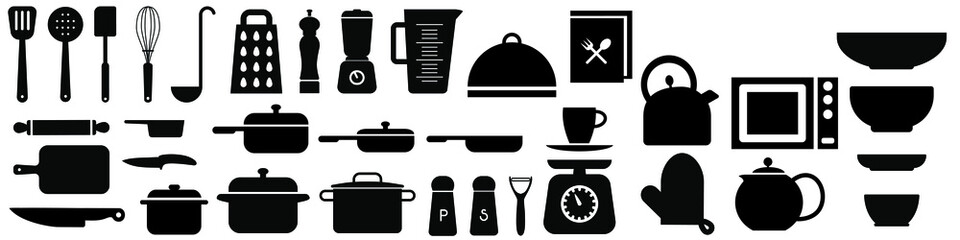 Cooking vector icon set. kitchen illustration sign collection. Chef symbol or logo.