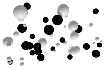 White and black dynamic balls random composition. Abstract realistic background with organic spheres. 3d rendering