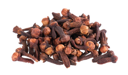 Dry cloves isolated on white background. Cloves spice. Spices and herbs.