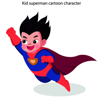 Kid superman icon flying sketch cute cartoon character