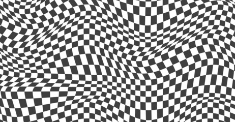 Checkered background with distorted squares - obrazy, fototapety, plakaty