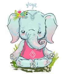 elephant with flowers in meditation pose - 509765515