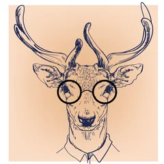 Deurstickers head of a deer © cofeee