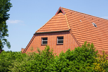 Fototapeta na wymiar Einfamilienhaus, Wohngebäude, Rehden, Niedersachsen, Deutschland