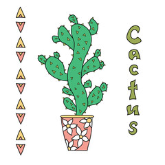 Doodle illustration with a cactus in a pot.