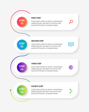 Colorful infographic geometrics steps. Modern 4 steps infographic layout presentation. Orange, blue, purple, and green color options.