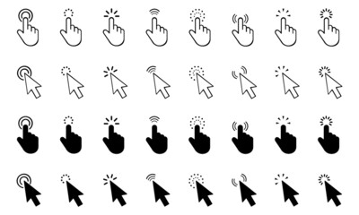 Set of Clicks icon. Cursor sign. Clicking Arrow, Mouse Cursor Symbol. Vector illustration. Eps 10.