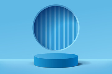 Empty 3d blue round podium with abstract geometric shape background