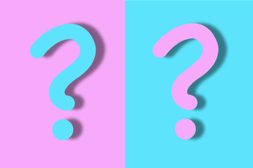 two question marks in the colors of light blue and pink