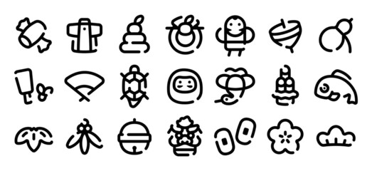 Japanese new year icon set (Soft bold line version)