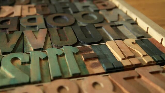 Vintage letterpress wood typeset printing blocks