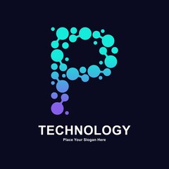 Abstract Letter P with molecule element and dots connection vector logo design. This for biotechnology molecule atom DNA chip symbol, Medicine, science, technology, laboratory, electronics