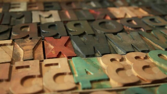 Vintage letterpress wood typeset printing blocks