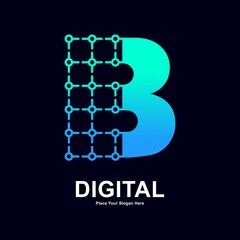 Letter B with dots connection vector logo design. Suitable for biotechnology molecule atom DNA chip symbol, Medicine, science, technology, laboratory, electronic