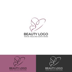 Beauty woman fashion logo. Abstract gold vector template linear style on black background