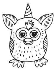 Magic owl toy. Hand drawn cute bird