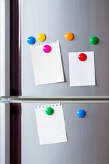 Empty paper sheet on refrigerator door. Note paper with magnetic. Valentine send text love message....