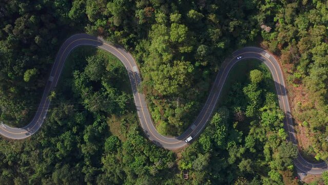 Doi Phu Langka curvy road in the mountain of Pua district, Nan province, Thailand