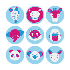 動物の顔のイラストのセット