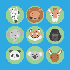 動物の顔のイラストのセット