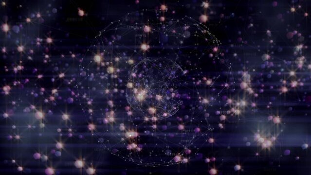 Animation of star, globe and connections on black and violet background