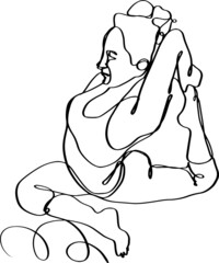Continuous line illustration of woman in gymnastic and yoga pose. Female sport concept. Minimalist illustration