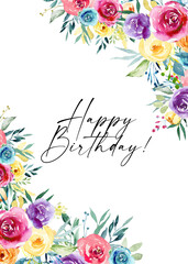 Bright flowers watercolor frames clipart, Watercolor red, yellow and purple wedding flowers, Wedding invitation arrangements with roses, valentines, floral posters, wedding floral wreaths