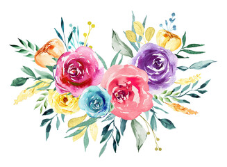 Bright flowers watercolor frames clipart, Watercolor red, yellow and purple wedding flowers, Wedding invitation arrangements with roses, valentines, floral posters, wedding floral wreaths - 509775775