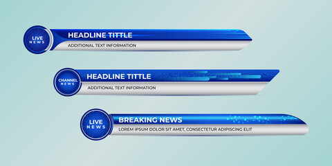 Broadcast news lower third modern banner template blue, white and silver color theme for television, video and media channel