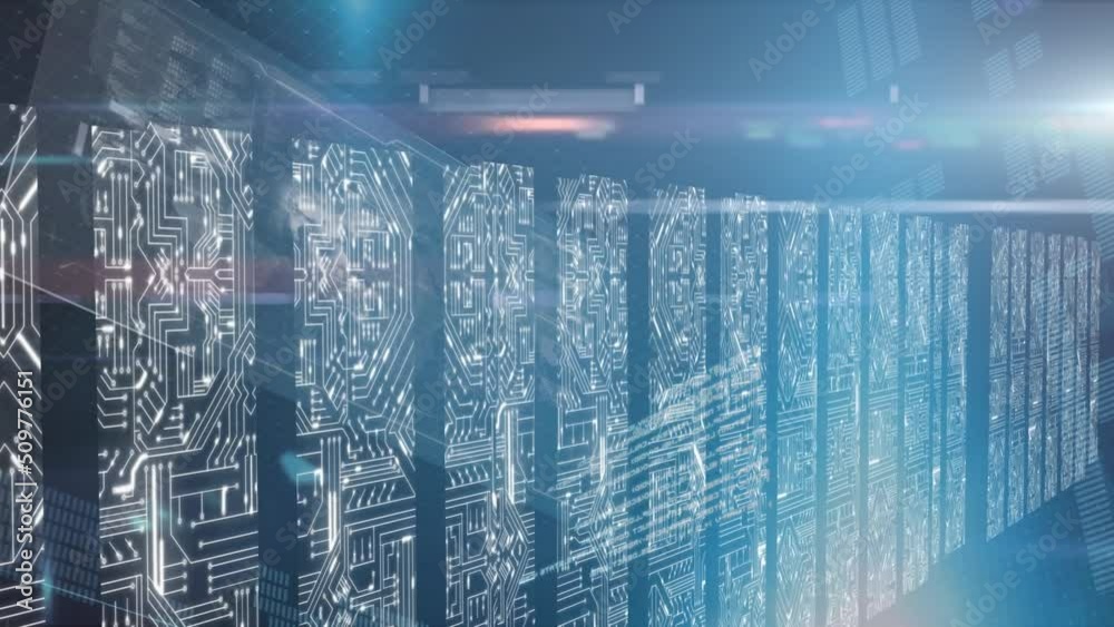 Poster animation of data processing over computer circuit board
