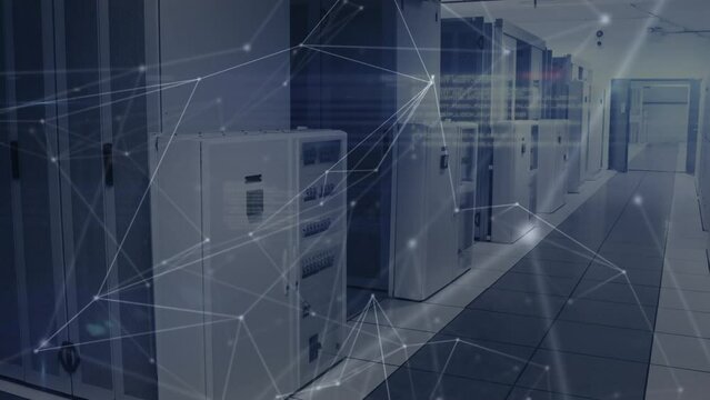 Animation of network of connections and data processing over server room