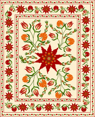 Suzani carpet  - traditional textile product and home interior element in central Asian countries. Uzbekistan. Old Suzane. 
